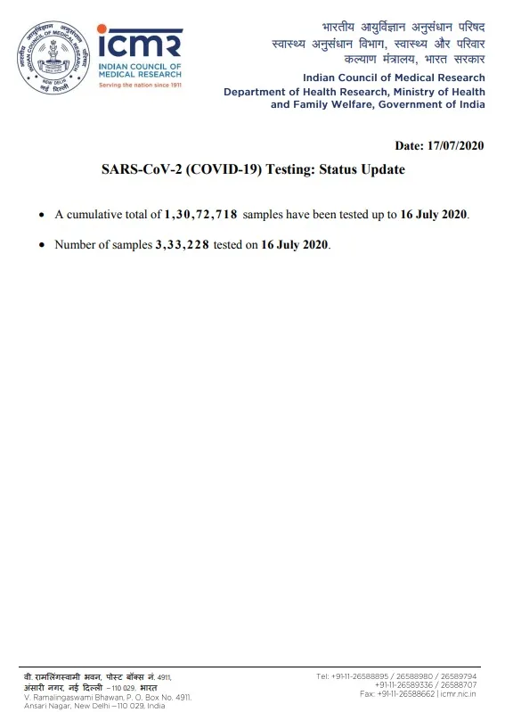 coronavirus india samples tested icmr 